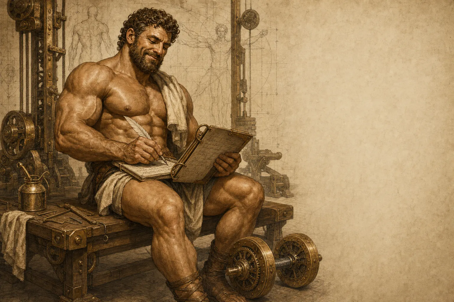 Parchment study of Hercules at rest beside his ledger
